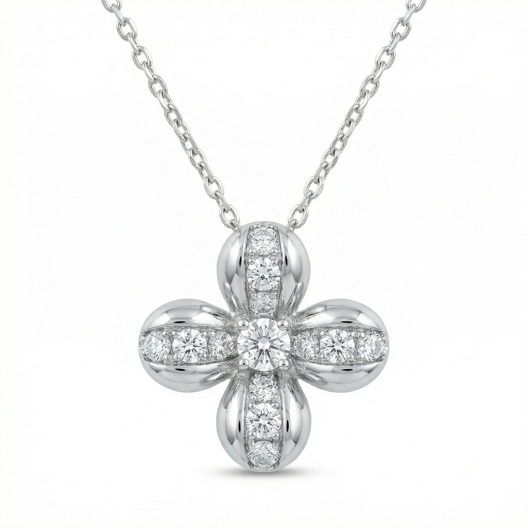 🍀 925 Sterling Silver Diamond Clover Necklace