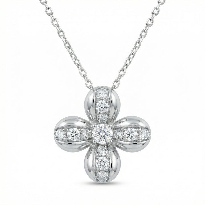🍀 925 Sterling Silver Diamond Clover Necklace