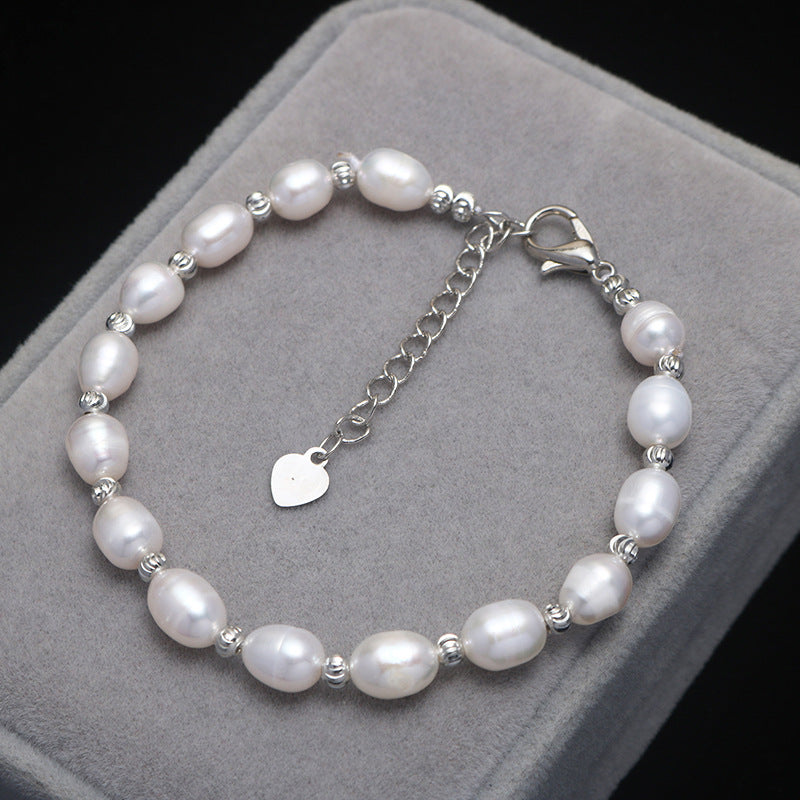 Natural Freshwater Pearl Rice-Shaped Bracelet – Elegant & Adjustable