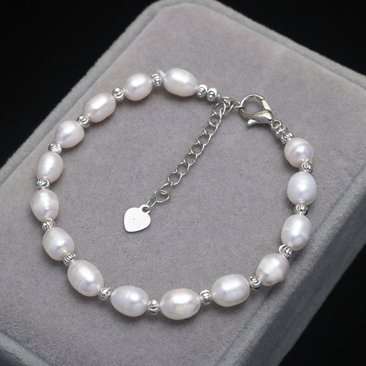 Natural Freshwater Pearl Rice-Shaped Bracelet – Elegant & Adjustable