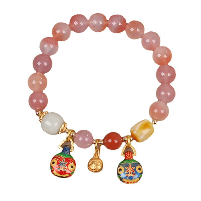 Natural Yanyuan Agate “Family of Three” Swallowing Gold Beast Bracelet – Ethnic Style for Women