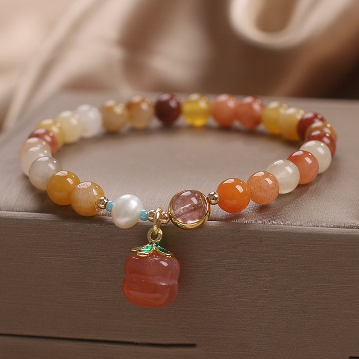 Natural Jinsi Jade Agate Persimmon Pendant Bracelet – Ethnic Style for Women