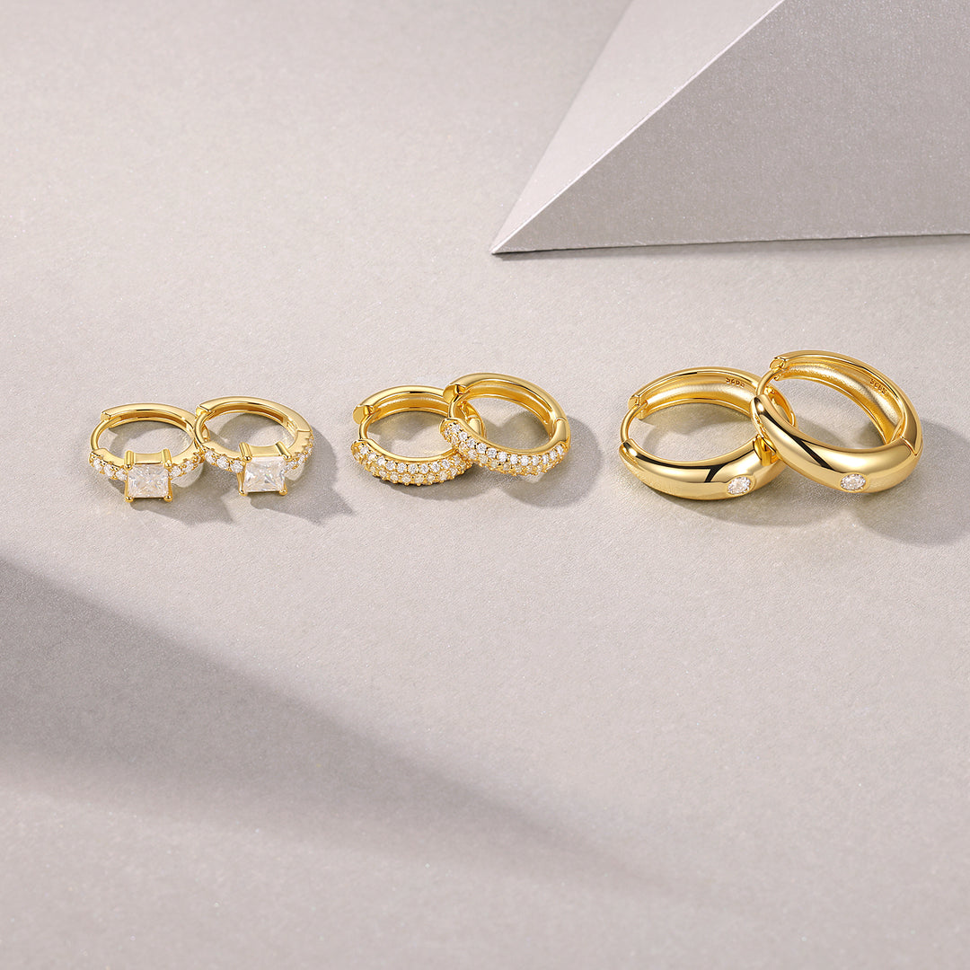 Luxury Minimalist Moissanite Earring Set (Set of 3) – Gold-Plated S925 Silver