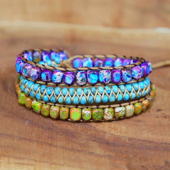 Retro Imperial Pine Multi-Layer Agate Bracelet – Unisex Style