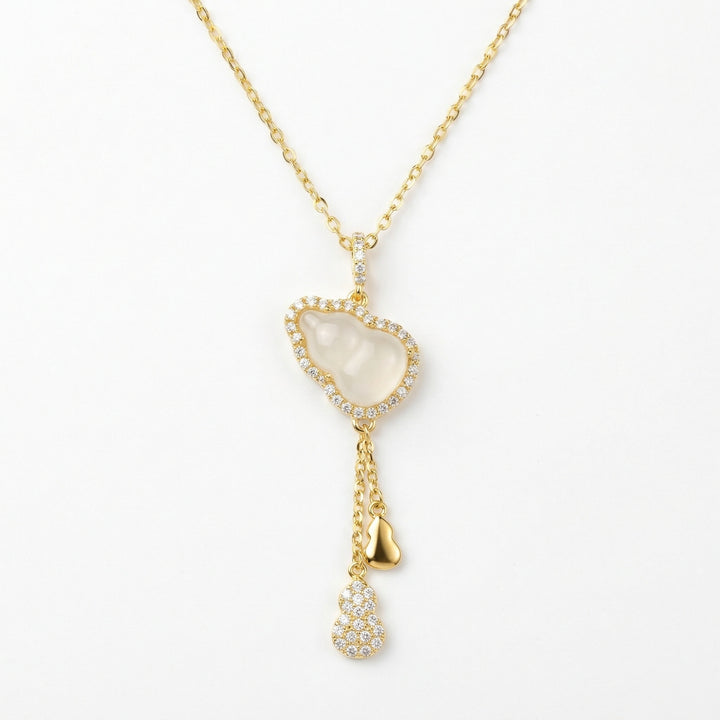✨ 925 Sterling Silver Jade Calabash Necklace with Diamond Accents