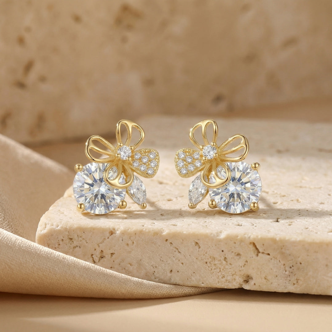 ✨ 925 Sterling Silver Sparkling Butterfly & Floral Stud Earrings with Brilliant Stone Accents ✨