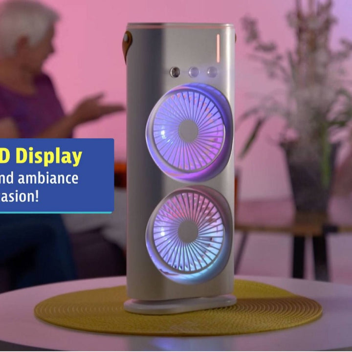 🌬️💧 Double-Head Spray Fan Humidifier | Portable Air Cooler & Mist Fan ❄️✨
