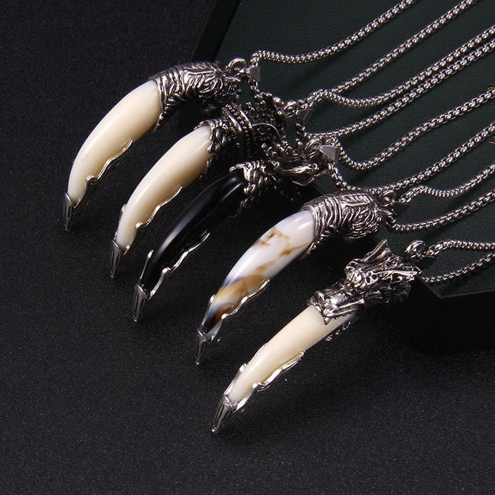Bold Wolf Tooth & Dragon Head Necklace – Stainless Steel Pendant Jewelry