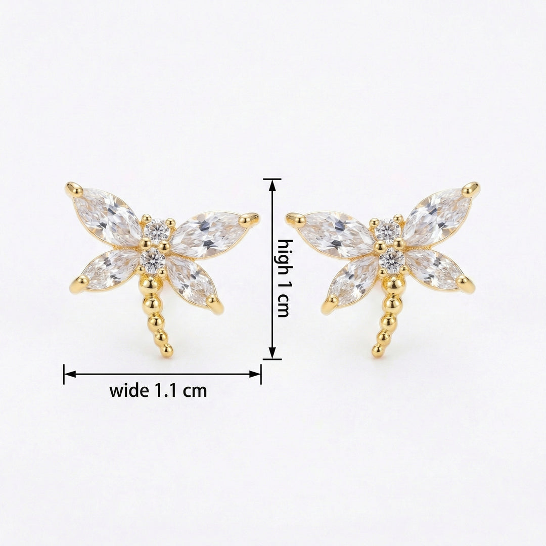 ✨ 925 Sterling Silver Sparkling Marquise Crystal Dragonfly Stud Earrings – Gilded Finish ✨