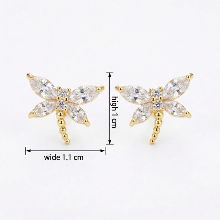 ✨ 925 Sterling Silver Sparkling Marquise Crystal Dragonfly Stud Earrings – Gilded Finish ✨