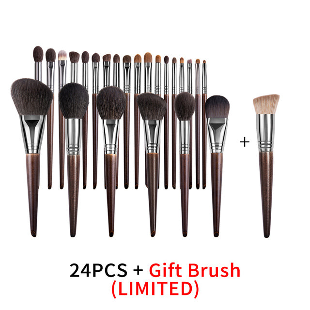 ✨ Natural Makeup Brush Set — 24-Piece Goat Hair Eyeshadow & Face Brushes 💄🌿
