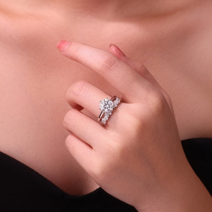 💍 3 Carat Moissanite Double Ring Set – Gold-Plated S925 Silver Luxury Bridal Ring 💍