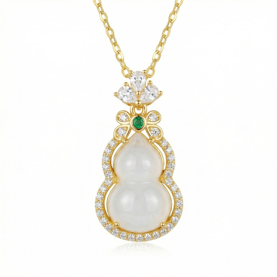 ✨ 925 Sterling Silver Jade Wulu Necklace with Emerald Accents