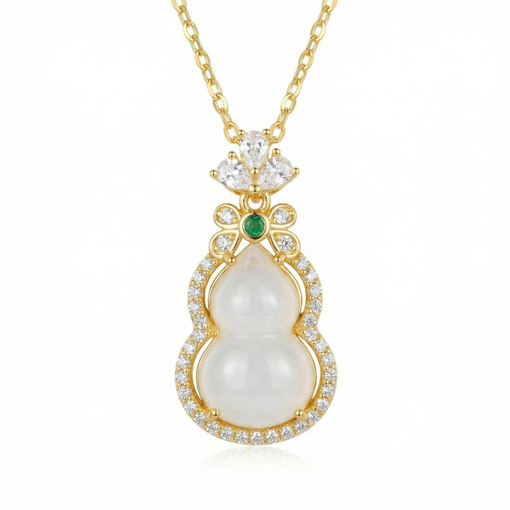 ✨ 925 Sterling Silver Jade Wulu Necklace with Emerald Accents