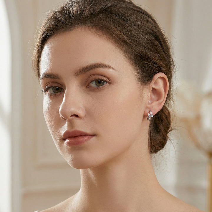 ✨ 925 Sterling Silver Nail-Shaped Huggie Hoop Earrings with CZ Stones ✨