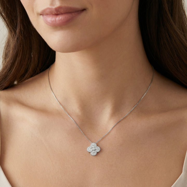 ✨ 925 Sterling Silver Sparkling Diamond Floral Swirl Pendant Necklace ✨