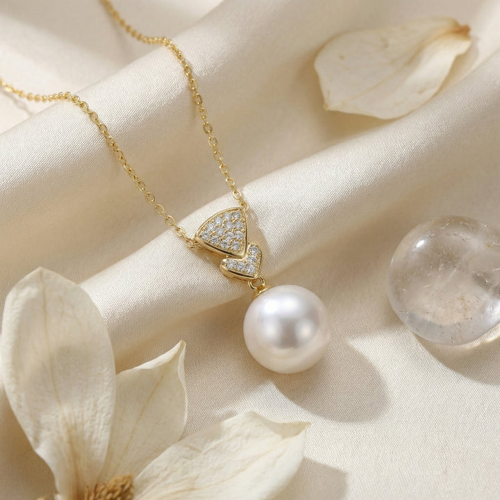 ✨ 925 Sterling Silver White Pearl Necklace with Diamond Accents ✨
