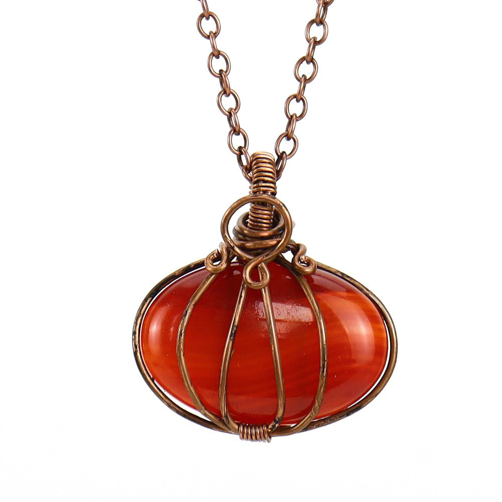 Carnelian Amethyst Halloween Pumpkin Lamp Pendant Necklace