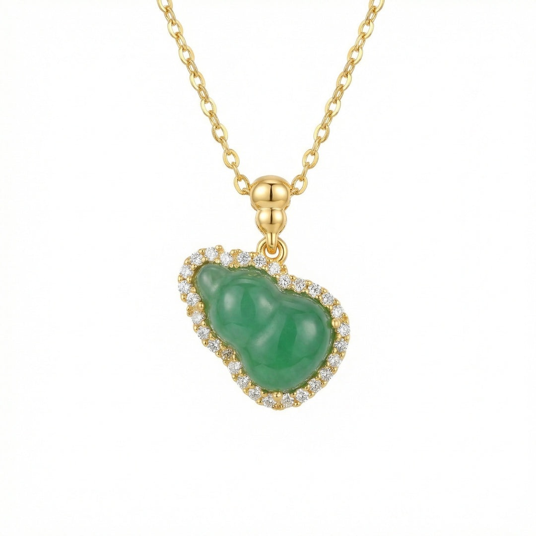 ✨ Green Jade Hulu Necklace with Sparkling Halo