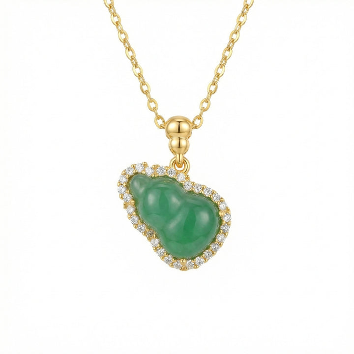 ✨ Green Jade Hulu Necklace with Sparkling Halo