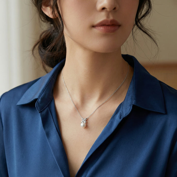 🌸 925 Sterling Silver Pearl & Flower Necklace