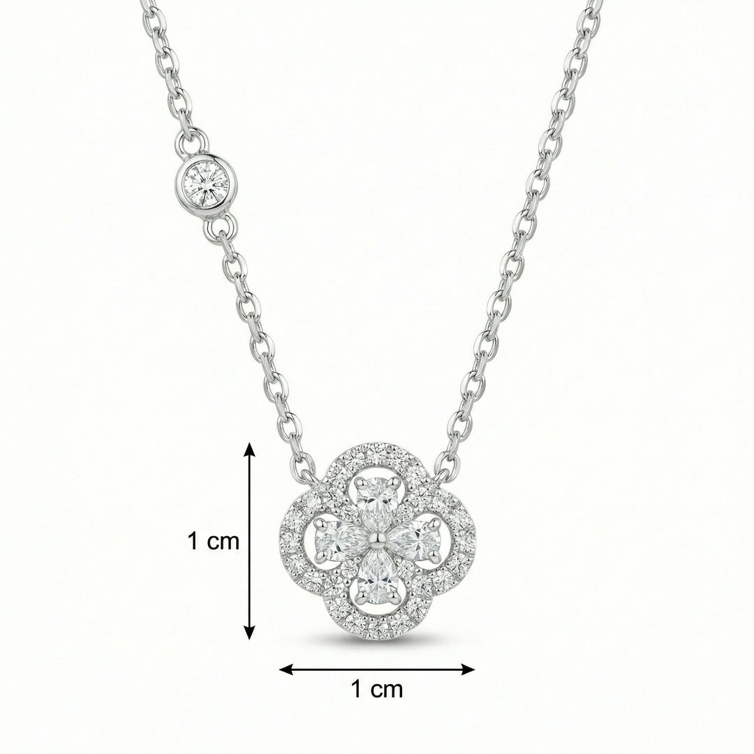 ✨ 925 Sterling Silver Radiant Diamond Clover Pendant Necklace with Sparkling Bezel-Set Accent Station ✨