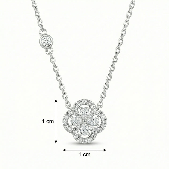✨ 925 Sterling Silver Radiant Diamond Clover Pendant Necklace with Sparkling Bezel-Set Accent Station ✨
