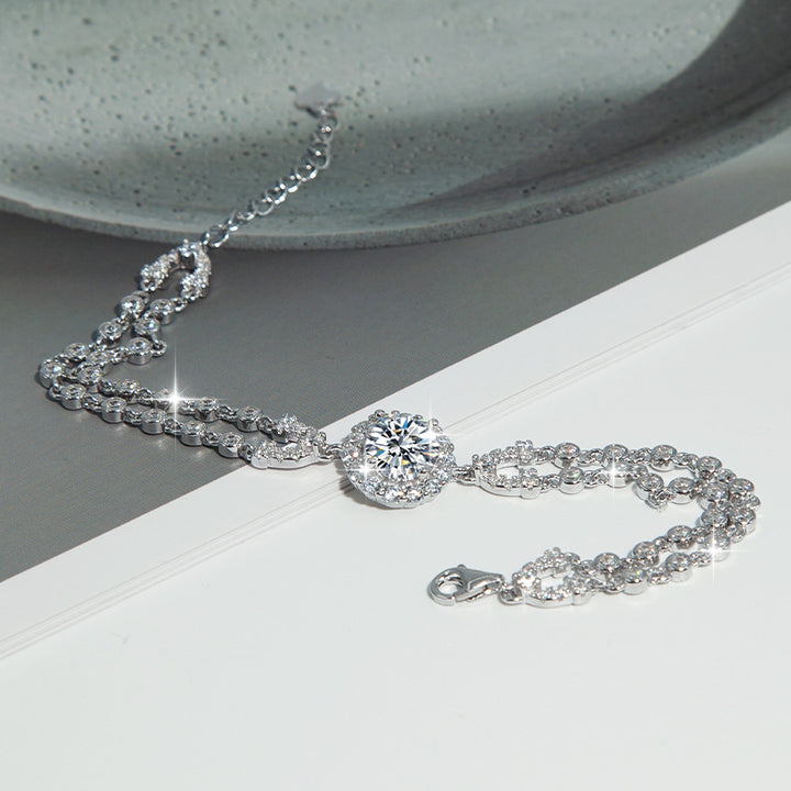 S925 Sterling Silver Moissanite Bracelet – Starry Sky U-Shape Elegant Jewelry