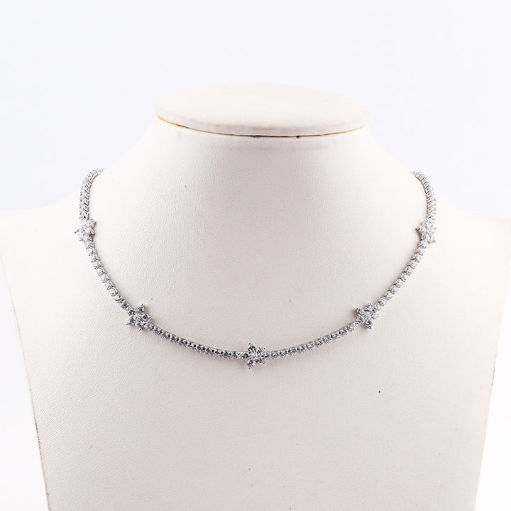 Women’s Flower Zircon Necklace – Micro-Pavé Floral Pendant Chain