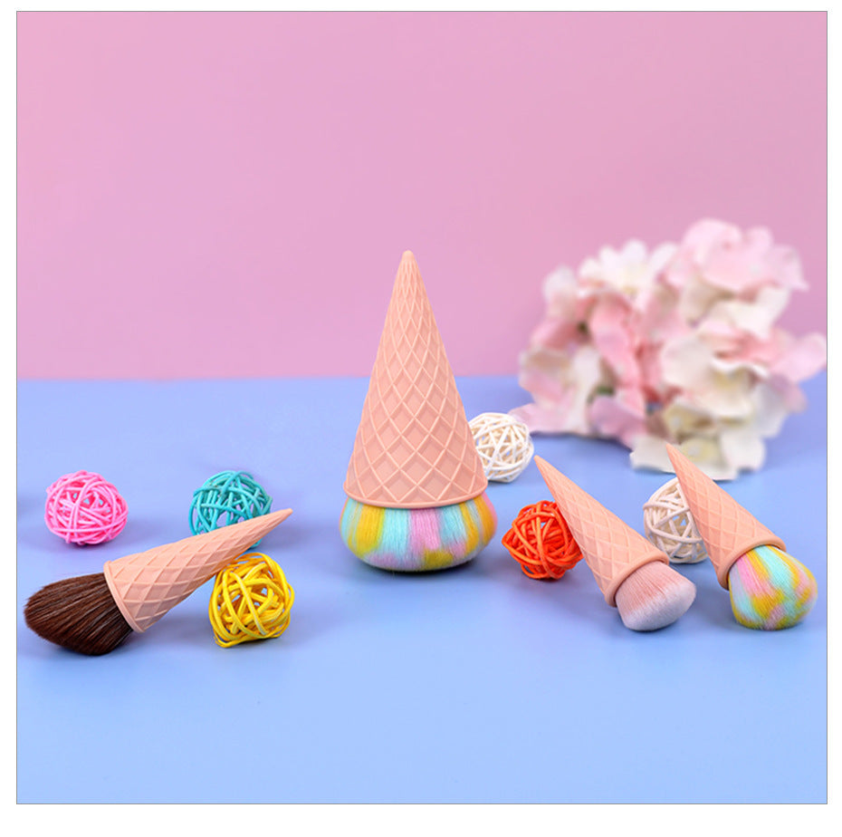 ✨ Ice Cream Cute Fiber Hair Makeup Brush Set — 4-Piece Beauty Tools 🍦💄