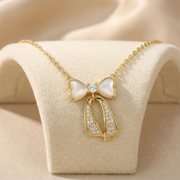 🎀 925 Sterling Silver Bowknot Pearl Necklace