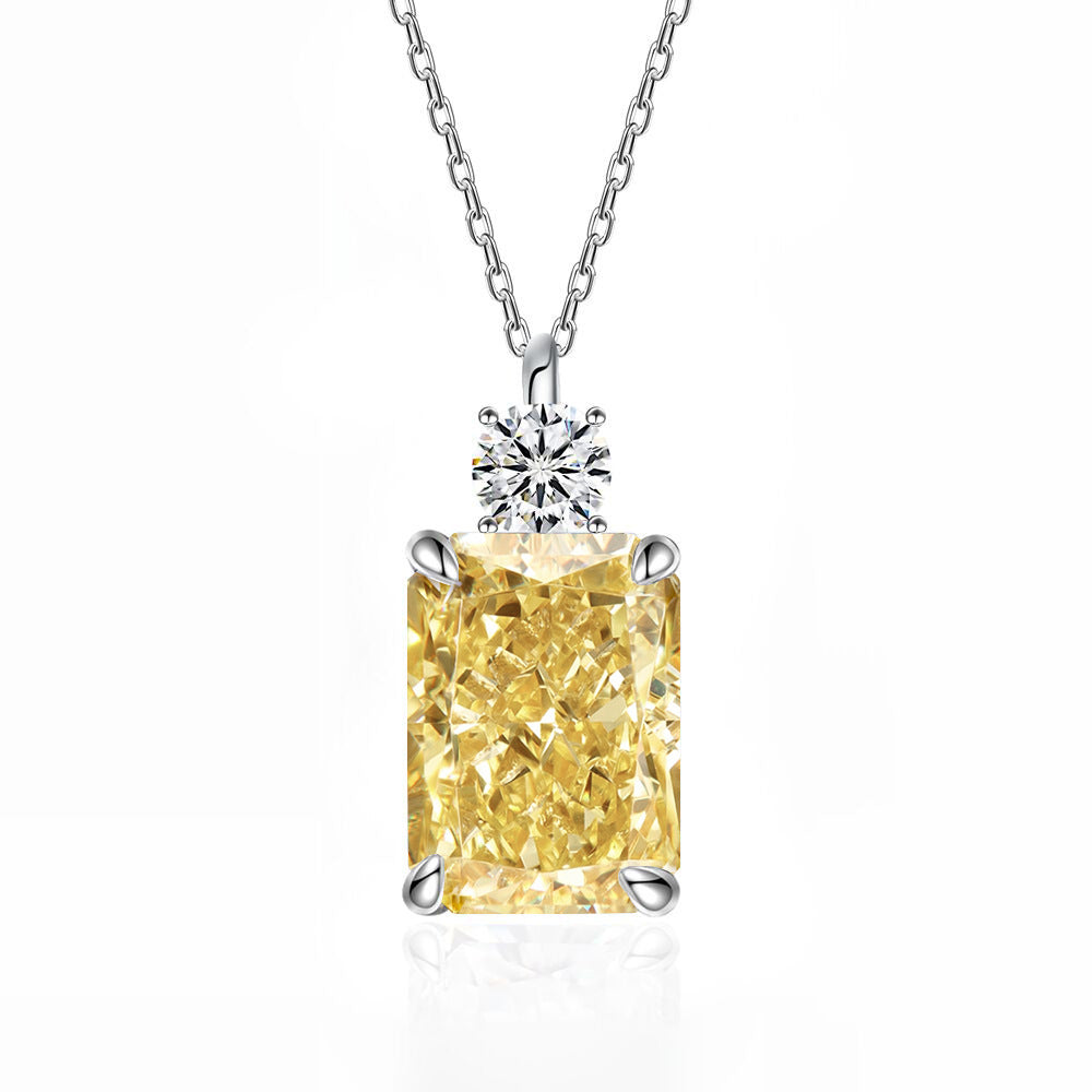 Women’s Deep Tanzanite Rectangular Necklace – 925 Silver Ice-Flower Cut Diamond Pendant