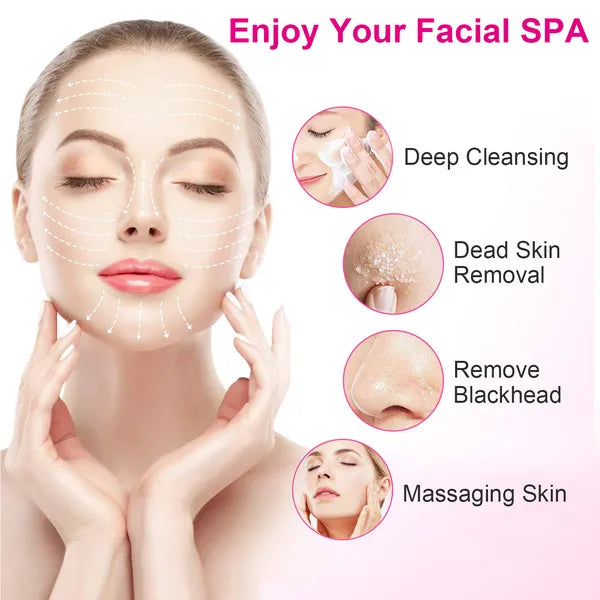 🧼💖 Waterproof Facial Cleansing Brush | Spin Face Scrubber with 5 Brush Heads for Women