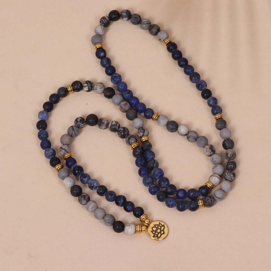 Multi-Layer Blue Pattern Stone Bead Bracelet – Natural Style Fresh Jewelry
