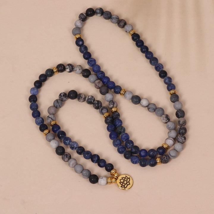 Multi-Layer Blue Pattern Stone Bead Bracelet – Natural Style Fresh Jewelry
