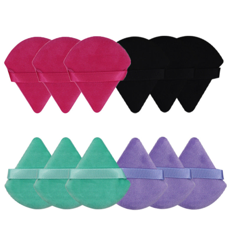 💄✨ Triangular Fan-Shaped Ribbon Powder Puff | Dry Makeup Set (12PCS)