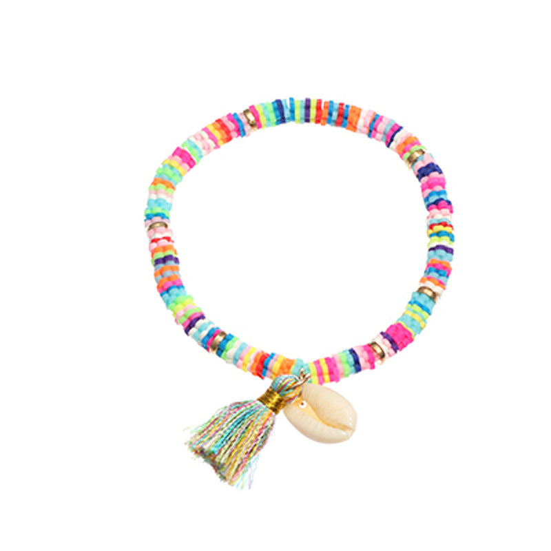 Bohemian Ethnic Shell Tassel Bracelet – Soft Clay Colorful Design