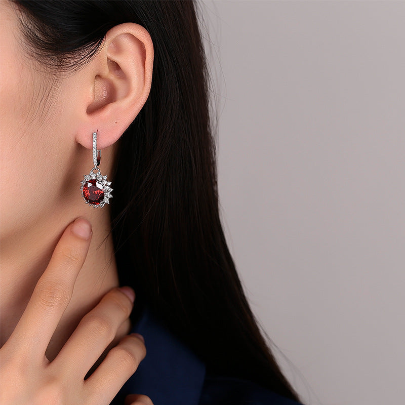 S925 Sterling Silver Padma Red Drop Earrings – Elegant 10–12mm Ear Hook Jewelry
