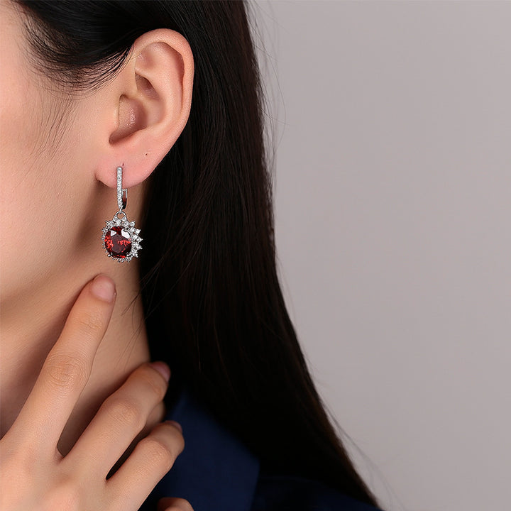 S925 Sterling Silver Padma Red Drop Earrings – Elegant 10–12mm Ear Hook Jewelry