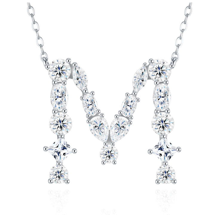 💎 Luxury Letter M Pendant Necklace – Platinum & Gold-Plated S925 Silver with Moissanite 💎.