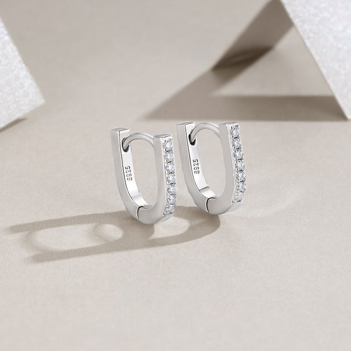 Luxury Minimalist Moissanite Loop Earrings – Platinum-Plated S925 Silver