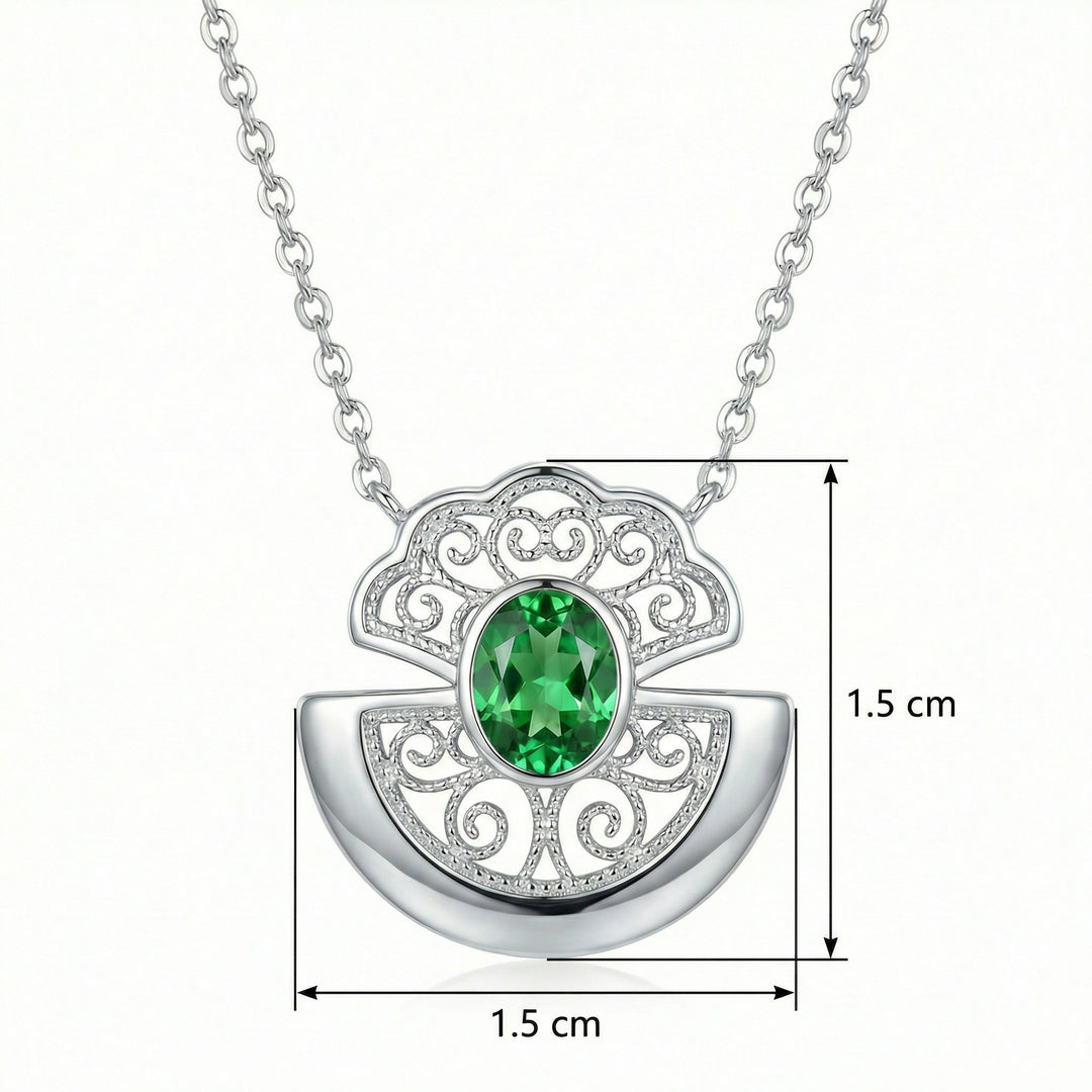 ✨ 925 Sterling Silver Elegant Vintage Filigree Pendant Necklace with Oval Green Gemstone ✨