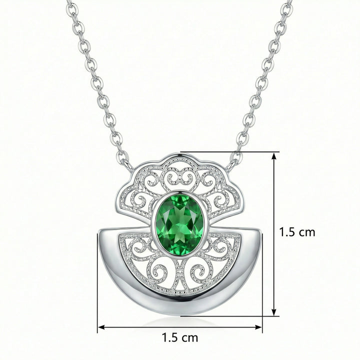 ✨ 925 Sterling Silver Elegant Vintage Filigree Pendant Necklace with Oval Green Gemstone ✨