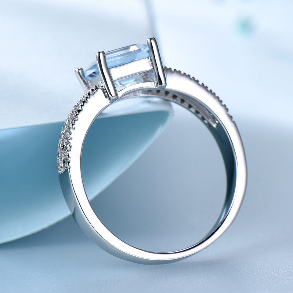 925 Sterling Silver Sky Blue Topaz Ring – Elegant Women’s Geometric Jewelry