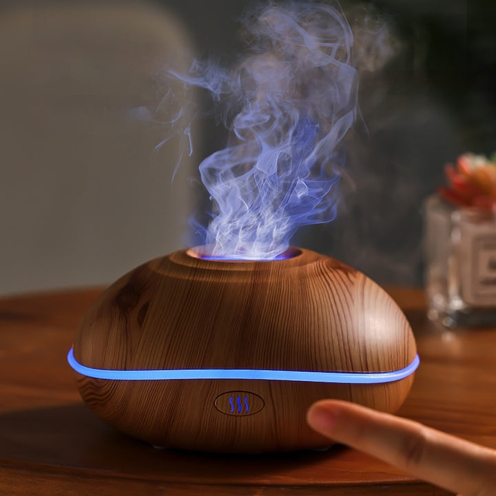 🔥💧 Colorful Flame Wood Grain Aromatherapy Humidifier | Retro USB Ultrasonic Diffuser ✨