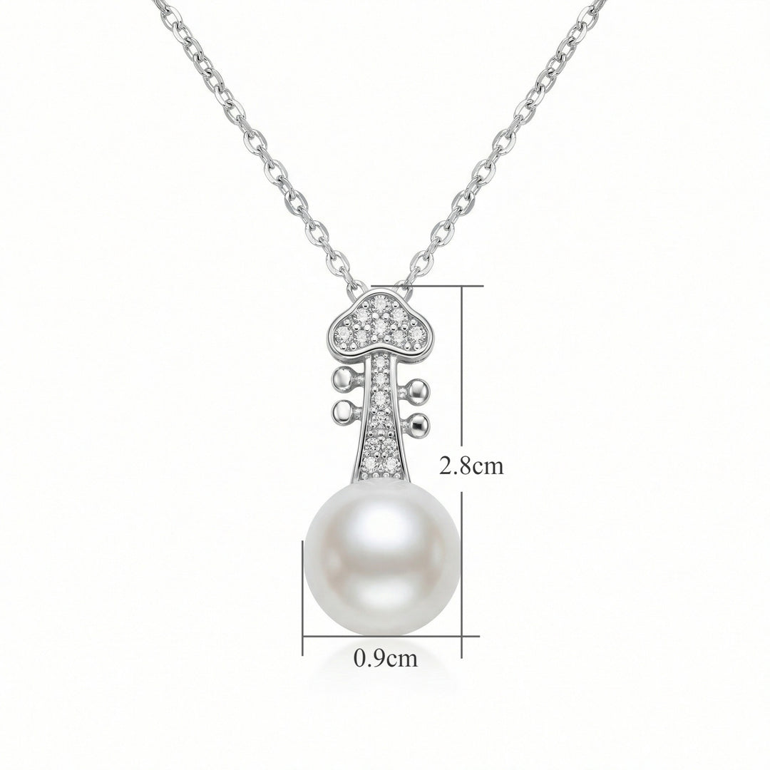🎻 925 Sterling Silver Elegant Violin Scroll Pearl Pendant Necklace with Sparkling Accents 🎻