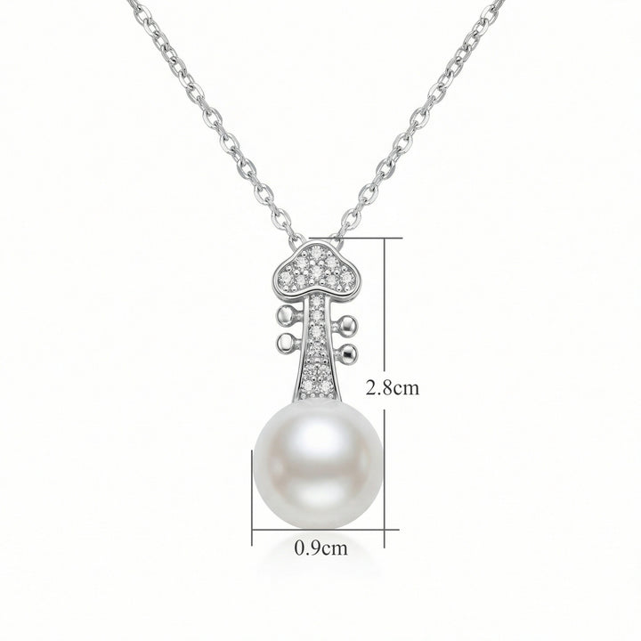 🎻 925 Sterling Silver Elegant Violin Scroll Pearl Pendant Necklace with Sparkling Accents 🎻