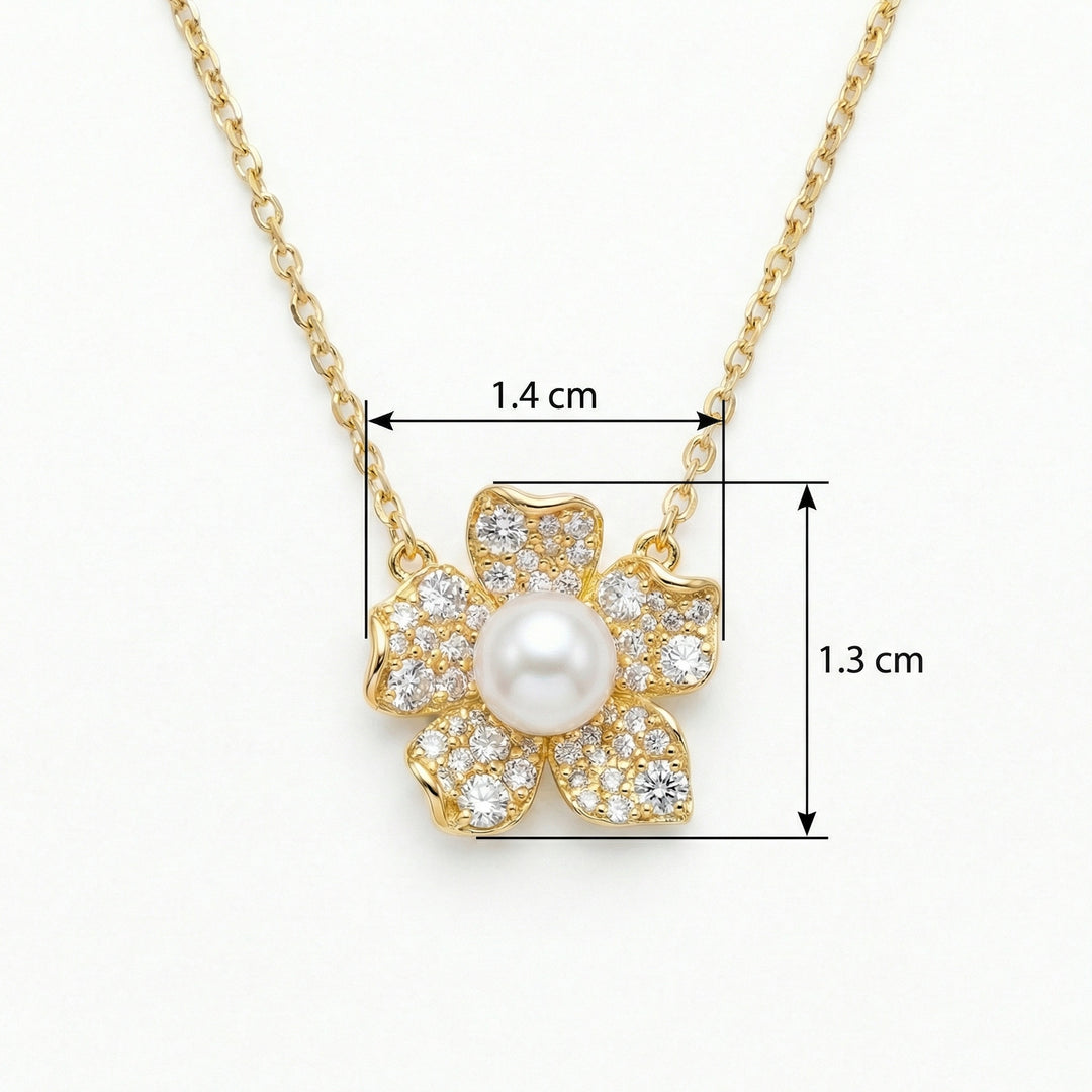 ✨ 925 Sterling Silver Pearl & Diamond Blossom Necklace
