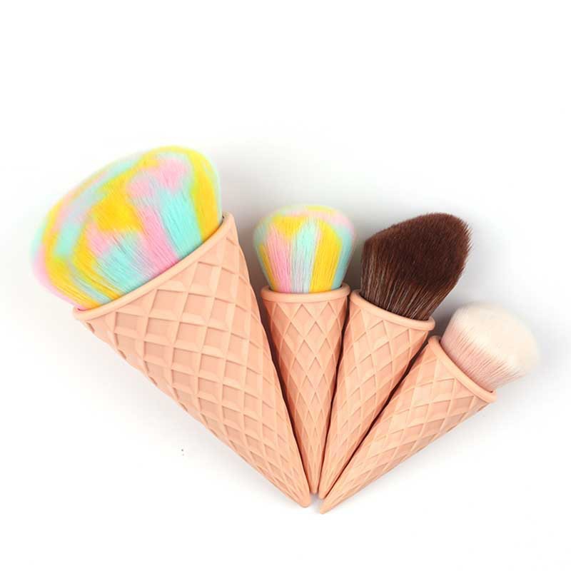 ✨ Ice Cream Cute Fiber Hair Makeup Brush Set — 4-Piece Beauty Tools 🍦💄