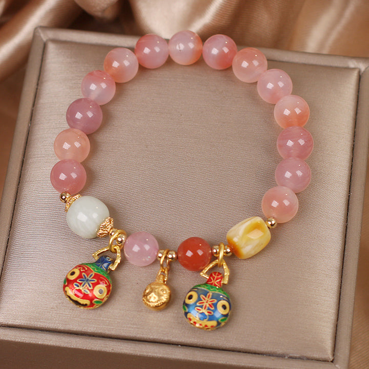 Natural Yanyuan Agate “Family of Three” Swallowing Gold Beast Bracelet – Ethnic Style for Women